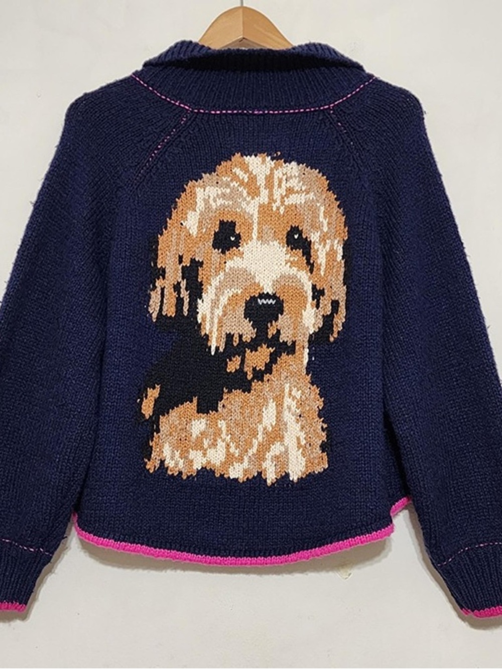 New Anthropologie Jesse Dog Icon Cardigan Goldendoodle Sweater Women Small  Navy